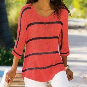 Women's Coral Striped Sweater